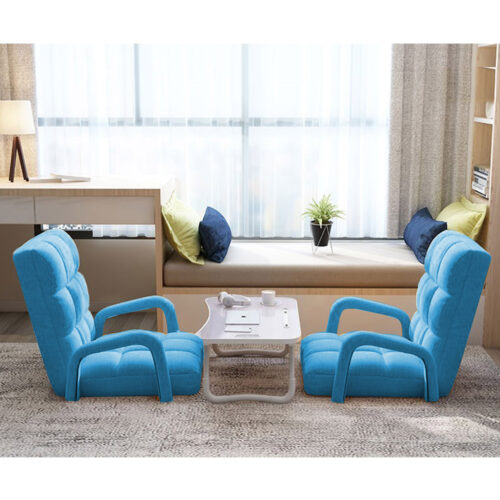 4x Folding Lounge Cushion Adjustable Floor Lazy Recliner Chair with Armrest Blue - Image 9
