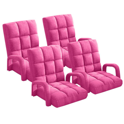 4x Folding Lounge Cushion Adjustable Floor Lazy Recliner Chair with Armrest Pink