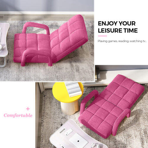 4x Folding Lounge Cushion Adjustable Floor Lazy Recliner Chair with Armrest Pink - Image 4