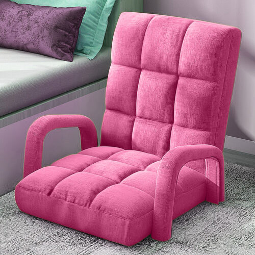 4x Folding Lounge Cushion Adjustable Floor Lazy Recliner Chair with Armrest Pink - Image 7