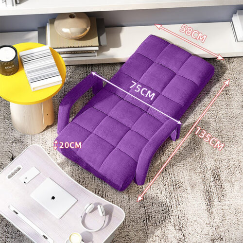 4x Folding Lounge Cushion Adjustable Floor Lazy Recliner Chair with Armrest Purple - Image 2