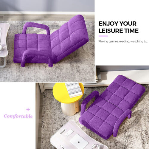 4x Folding Lounge Cushion Adjustable Floor Lazy Recliner Chair with Armrest Purple - Image 4