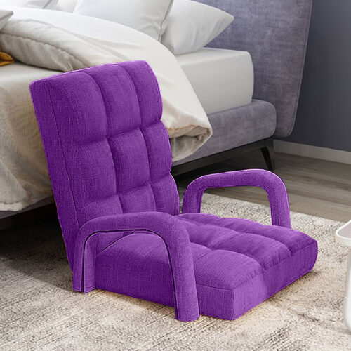 4x Folding Lounge Cushion Adjustable Floor Lazy Recliner Chair with Armrest Purple - Image 5
