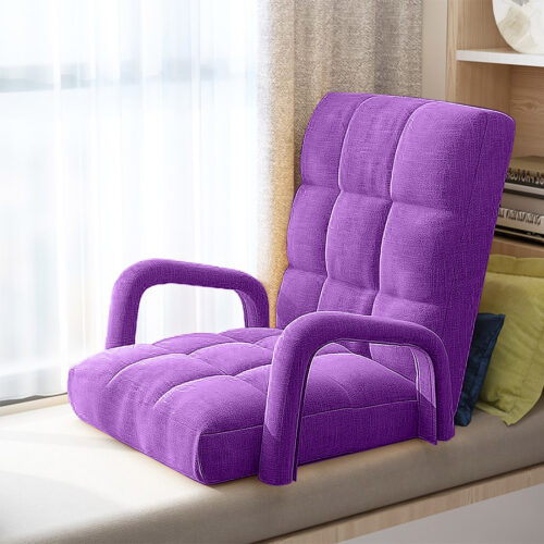 4x Folding Lounge Cushion Adjustable Floor Lazy Recliner Chair with Armrest Purple - Image 6