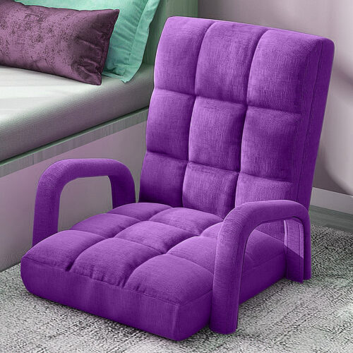 4x Folding Lounge Cushion Adjustable Floor Lazy Recliner Chair with Armrest Purple - Image 7