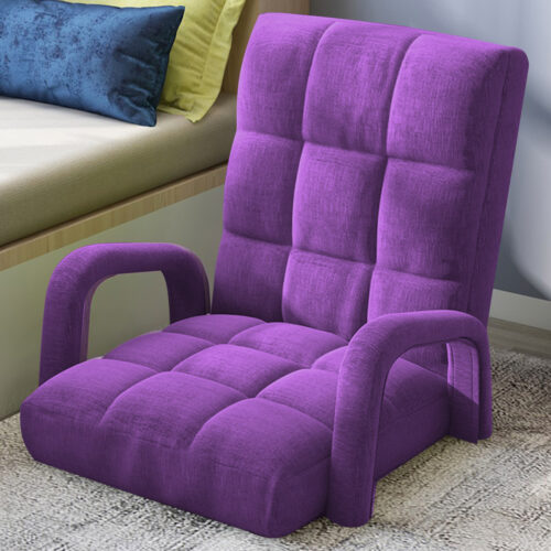 4x Folding Lounge Cushion Adjustable Floor Lazy Recliner Chair with Armrest Purple - Image 8