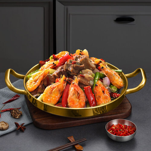28cm Dry Pot Gold Plated 202 Material Stainless Steel Kitchen - Image 2