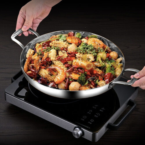 32cm Flat Base Seafood Dry Pot in Elegant Silver Finish with Durable for kitchen - Image 6