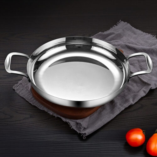 36cm Flat Base Seafood Dry Pot in Elegant Silver Finish with Durable for Kichen - Image 2