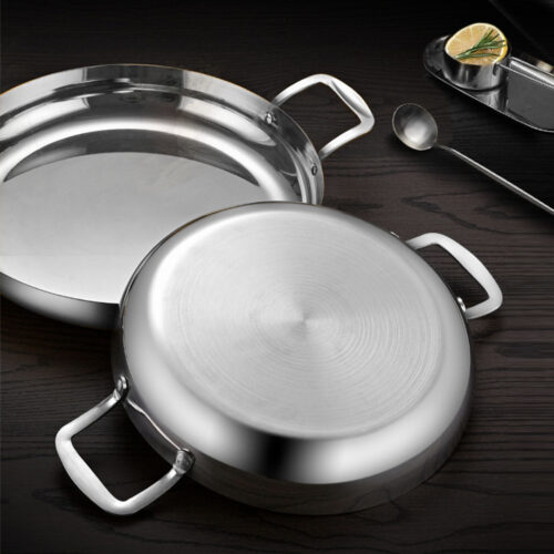 36cm Flat Base Seafood Dry Pot in Elegant Silver Finish with Durable for Kichen - Image 3