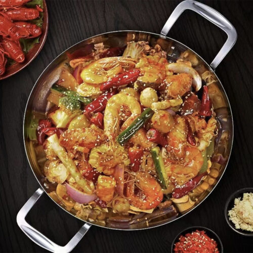 36cm Flat Base Seafood Dry Pot in Elegant Silver Finish with Durable for Kichen - Image 7