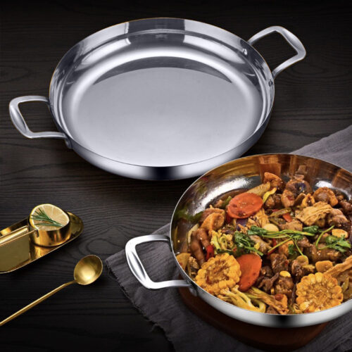 36cm Flat Base Seafood Dry Pot in Elegant Silver Finish with Durable for Kichen - Image 9