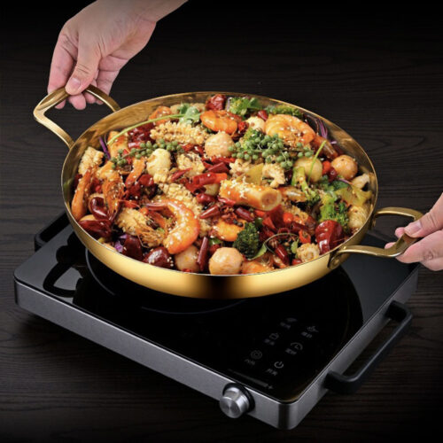 36cm Flat Base Seafood Dry Pot in Elegant Gold Color with Durable for Kitchen - Image 6