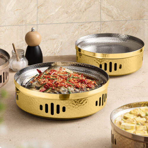 28cm Dry Pot with Hammered Texture Natural Gold Color Kitchen - Image 2