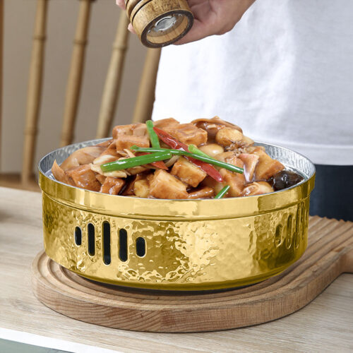 28cm Dry Pot with Hammered Texture Natural Gold Color Kitchen - Image 7