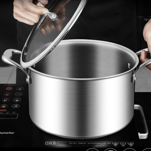 20cm Stainless Steel Soup Pot Stock Cooking Stockpot Heavy Duty Thick Bottom with Glass Lid - Image 7