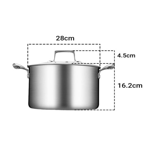 28cm Stainless Steel Soup Pot Stock Cooking Stockpot Heavy Duty Thick Bottom with Glass Lid - Image 2