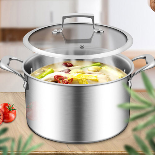 28cm Stainless Steel Soup Pot Stock Cooking Stockpot Heavy Duty Thick Bottom with Glass Lid - Image 8