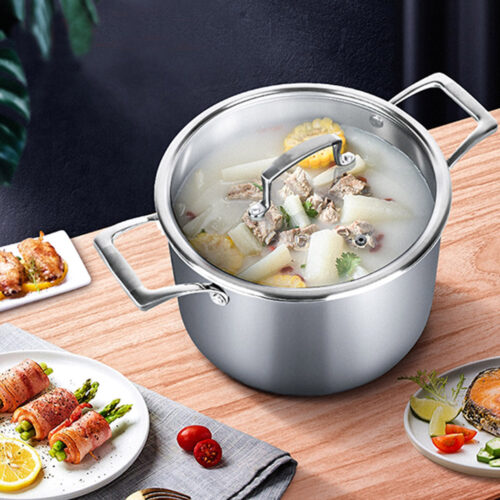 28cm Stainless Steel Soup Pot Stock Cooking Stockpot Heavy Duty Thick Bottom with Glass Lid - Image 9