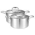 2x 22cm Stainless Steel Soup Pot Stock Cooking Stockpot Heavy Duty Thick Bottom with Glass Lid