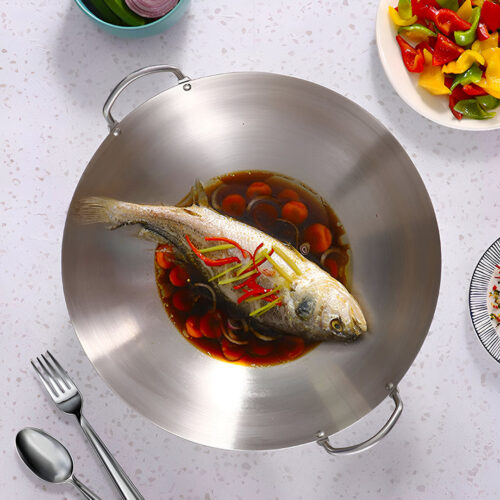 47cm Stainless Steel Kitchen Cooking Wok with 2 Sturdy Handles - Image 4