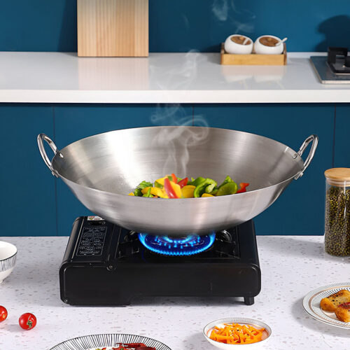 47cm Stainless Steel Kitchen Cooking Wok with 2 Sturdy Handles - Image 5