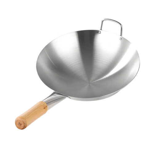 36cm Stainless Steel Kitchen Cooking Wok with Wood Handle