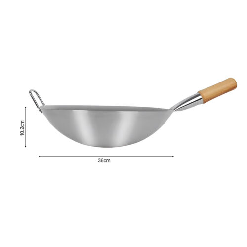 36cm Stainless Steel Kitchen Cooking Wok with Wood Handle - Image 6