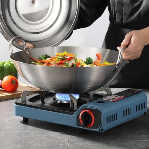 50cm Stainless Steel Kitchen Cooking Wok with 2 Sturdy Handles - Image 2