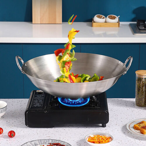 55cm Stainless Steel Kitchen Cooking Wok with 2 Sturdy Handles - Image 5