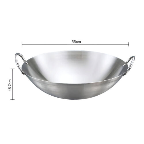 55cm Stainless Steel Kitchen Cooking Wok with 2 Sturdy Handles - Image 6
