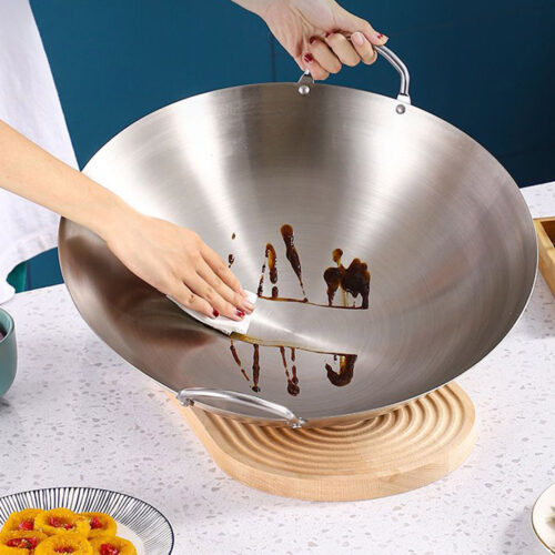 55cm Stainless Steel Kitchen Cooking Wok with 2 Sturdy Handles - Image 8