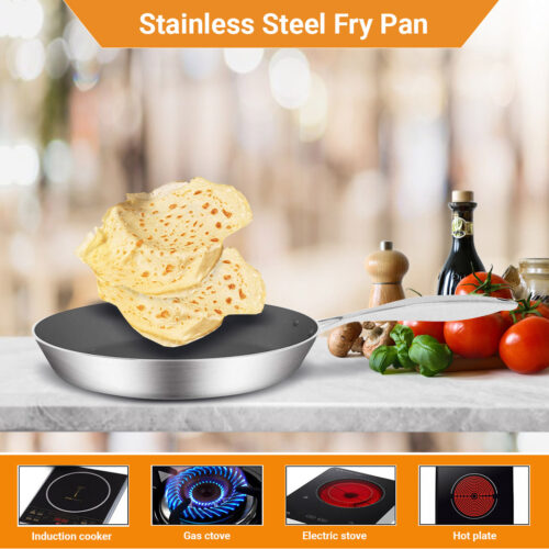 Stainless Steel Fry Pan 34cm Frying Pan Induction FryPan Non Stick Interior - Image 2