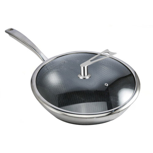 32cm Stainless Steel Tri-Ply Frying Cooking Fry Pan Textured Non Stick Interior Skillet with Glass Lid - Image 4