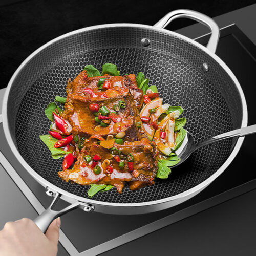 32cm Stainless Steel Tri-Ply Frying Cooking Fry Pan Textured Non Stick Interior Skillet with Glass Lid - Image 7