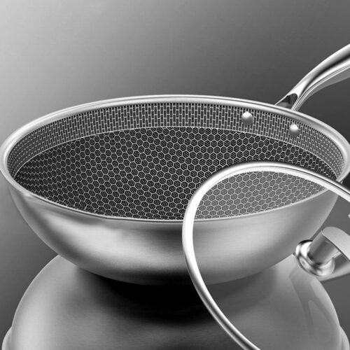 32cm Stainless Steel Tri-Ply Frying Cooking Fry Pan Textured Non Stick Interior Skillet with Glass Lid - Image 8