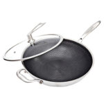34cm Stainless Steel Tri-Ply Frying Cooking Fry Pan Textured Non Stick Skillet with Glass Lid Helper Handle