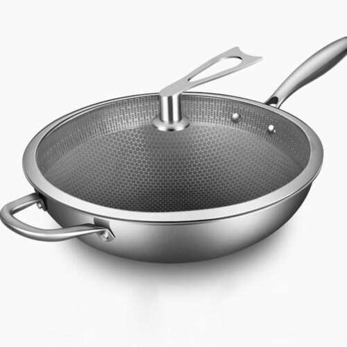 34cm Stainless Steel Tri-Ply Frying Cooking Fry Pan Textured Non Stick Skillet with Glass Lid Helper Handle - Image 5