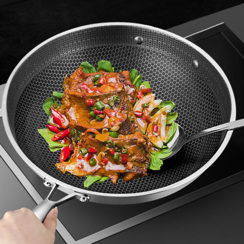 34cm Stainless Steel Tri-Ply Frying Cooking Fry Pan Textured Non Stick Skillet with Glass Lid Helper Handle - Image 7