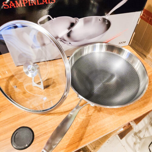 34cm Stainless Steel Tri-Ply Frying Cooking Fry Pan Textured Non Stick Skillet with Glass Lid Helper Handle - Image 10