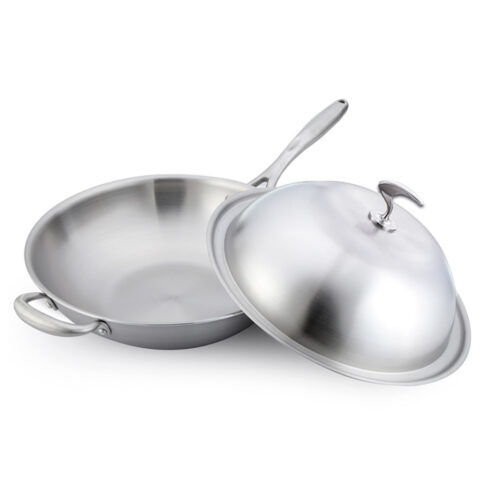 18/10 Stainless Steel Fry Pan 34cm Frying Pan Top Grade Skillet with Helper Handle Lid - Image 4