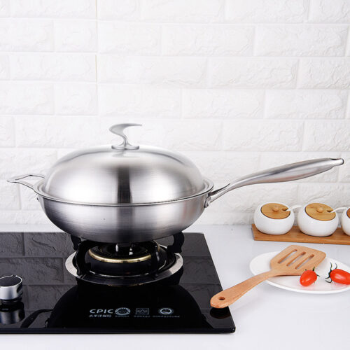 18/10 Stainless Steel Fry Pan 34cm Frying Pan Top Grade Skillet with Helper Handle Lid - Image 7