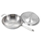 18/10 Stainless Steel Fry Pan 36cm Frying Pan Top Grade Skillet with Helper Handle Lid