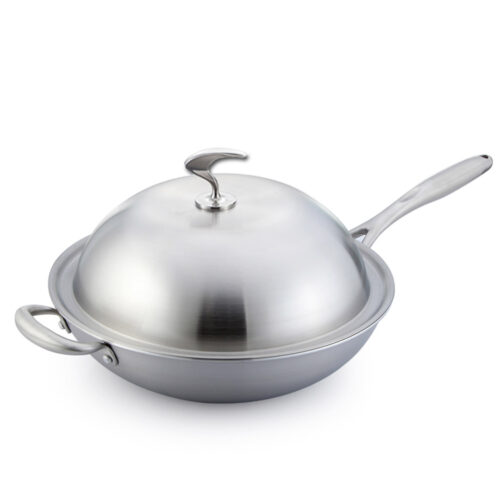 18/10 Stainless Steel Fry Pan 36cm Frying Pan Top Grade Skillet with Helper Handle Lid - Image 3