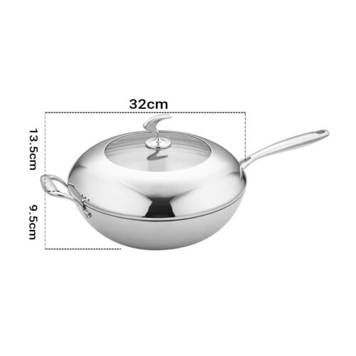 18/10 Stainless Steel Fry Pan 32cm Frying Pan Top Grade Non Stick Interior Skillet with Helper Handle Lid - Image 2