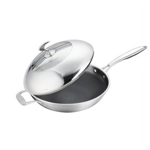 18/10 Stainless Steel Fry Pan 32cm Frying Pan Top Grade Non Stick Interior Skillet with Helper Handle Lid - Image 4