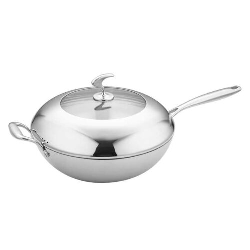 18/10 Stainless Steel Fry Pan 32cm Frying Pan Top Grade Non Stick Interior Skillet with Helper Handle Lid - Image 5