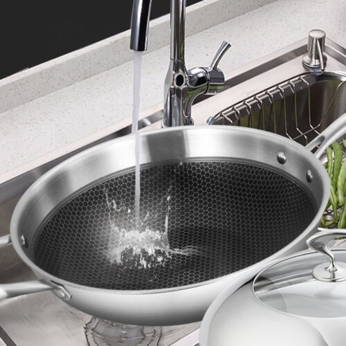 18/10 Stainless Steel Fry Pan 32cm Frying Pan Top Grade Non Stick Interior Skillet with Helper Handle Lid - Image 6