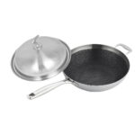 18/10 Stainless Steel Fry Pan 34cm Frying Pan Top Grade Textured Non Stick Interior Skillet with Helper Handle Lid