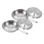 2x 18/10 Stainless Steel Fry Pan 32cm Frying Pan Top Grade Cooking Skillet with Lid